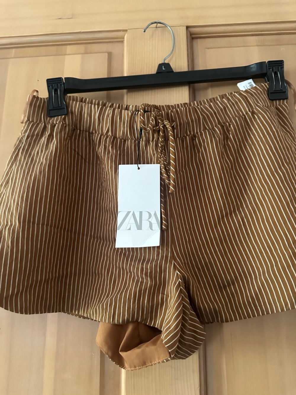 ZARA Tan and White Striped High-Waist Women's Shorts